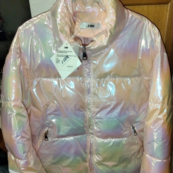 J.inc beautiful pink shiny down jacket size medium - Picture 2 of 8
